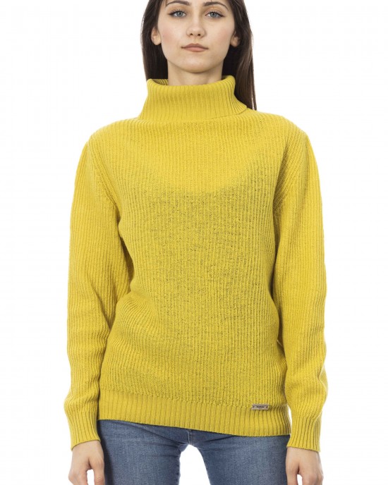 Turtleneck Sweater. Long Sleeves. Ribbed Collar Cuffs And Bottom. Baldinini Trend Monogram In Metal.