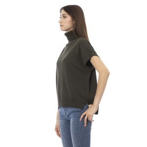 Turtleneck Sweater.short Sleeves. Ribbed Collar Cuffs And Bottom. Baldinini Trend Monogram In Metal.