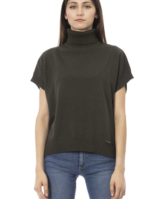 Turtleneck Sweater.short Sleeves. Ribbed Collar Cuffs And Bottom. Baldinini Trend Monogram In Metal.