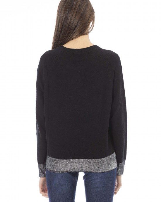 Sweater With Crew Neck. Long Sleeves. Baldinini Trend Monogram In Metal. Ribbed Neck Wrists And Bottom Of The Knit. Fine Rib Collar Cuffs And Bottom Hem.