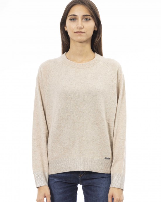 Sweater With Crew Neck. Long Sleeves. Baldinini Trend Monogram In Metal. Ribbed Neck Wrists And Bottom Of The Knit. Fine Rib Collar Cuffs And Bottom Hem.