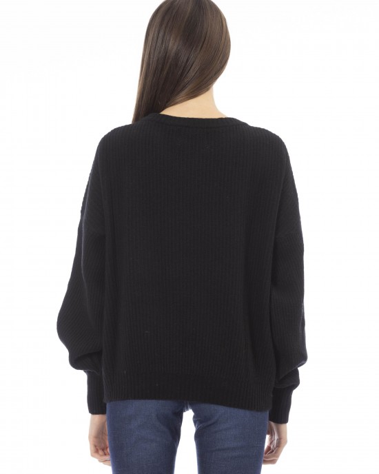 Sweater With Crew Neck. Long Sleeves. Front Pocket. Baldinini Trend Monogram In Metal. Ribbed Neck Wrists And Bottom Of The Knit. Rib Collar Cuffs And Bottom Hem.