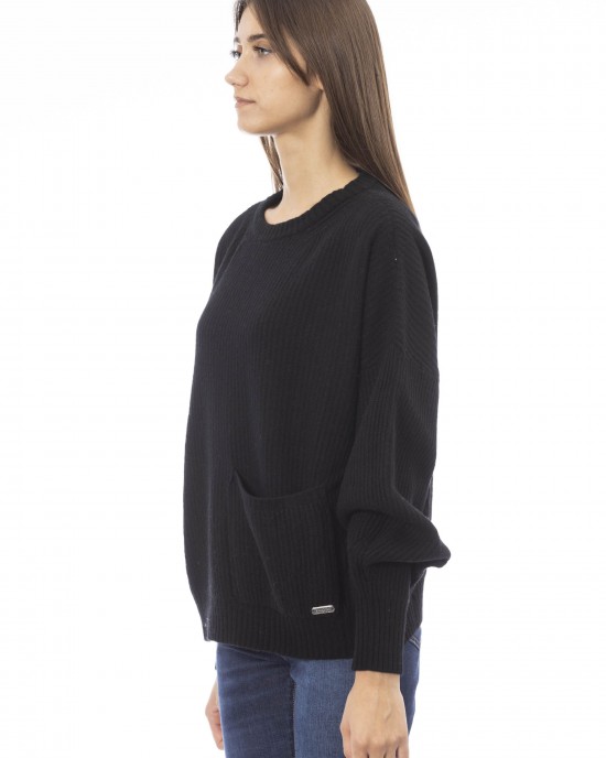 Sweater With Crew Neck. Long Sleeves. Front Pocket. Baldinini Trend Monogram In Metal. Ribbed Neck Wrists And Bottom Of The Knit. Rib Collar Cuffs And Bottom Hem.