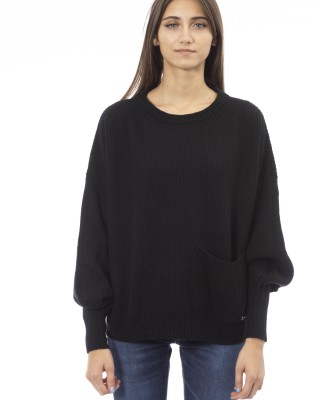 Sweater With Crew Neck. Long Sleeves. Front Pocket. Baldinini Trend Monogram In Metal. Ribbed Neck Wrists And Bottom Of The Knit. Rib Collar Cuffs And Bottom Hem.