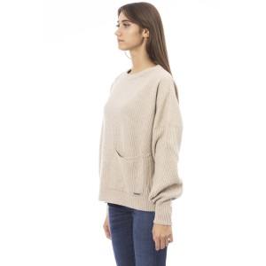 Sweater With Crew Neck. Long Sleeves. Front Pocket. Baldinini Trend Monogram In Metal. Ribbed Neck Wrists And Bottom Of The Knit. Rib Collar Cuffs And Bottom Hem.