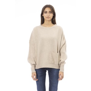 Sweater With Crew Neck. Long Sleeves. Front Pocket. Baldinini Trend Monogram In Metal. Ribbed Neck Wrists And Bottom Of The Knit. Rib Collar Cuffs And Bottom Hem.