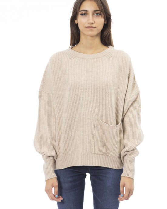 Sweater With Crew Neck. Long Sleeves. Front Pocket. Baldinini Trend Monogram In Metal. Ribbed Neck Wrists And Bottom Of The Knit. Rib Collar Cuffs And Bottom Hem.