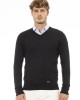 V-neck Sweater. Long Sleeves. Neck. Cuffs And Bottom Of Fine Ribbed Knit. Regular Fit. Baldinini Trend Monogram In Metal.