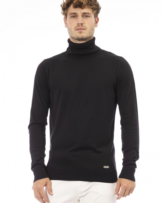 Turtleneck Sweater. Long Sleeves. Fine Ribbed Collar Cuffs And Bottom. Baldinini Trend Monogram In Metal.