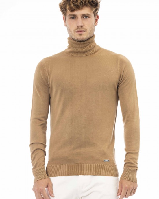 Turtleneck Sweater. Long Sleeves. Fine Ribbed Collar Cuffs And Bottom. Baldinini Trend Monogram In Metal.