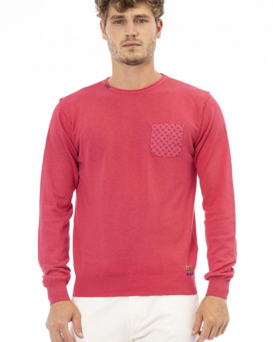 Sweater With Crew Neck. Long Sleeves. Front Pocket. Fine Ribbed Wrists And Bottom. Baldinini Trend Monogram In Metal