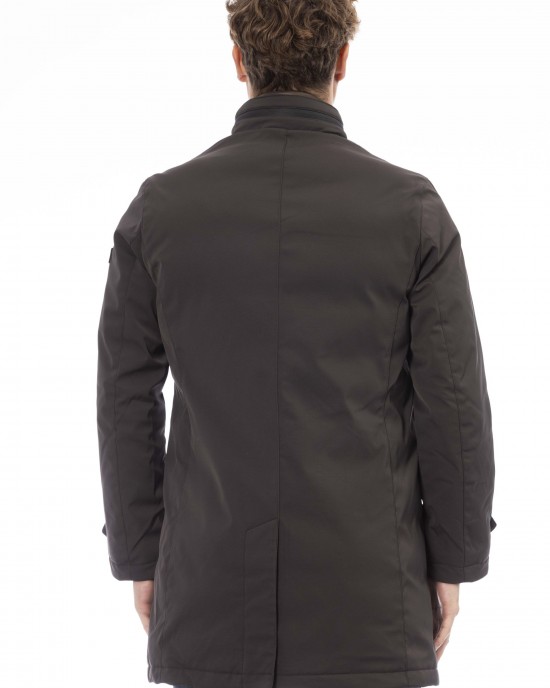 Long Jacket With External Welt Pockets. Baldinini Trend Monogram. Front Closure With Zip And Buttons.