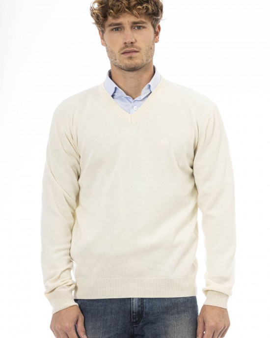 V-neck Sweater. Long Sleeves. Neck Cuffs And Bottom Of Fine Ribbed Knit. Regular Fit. Embroidered Logo.