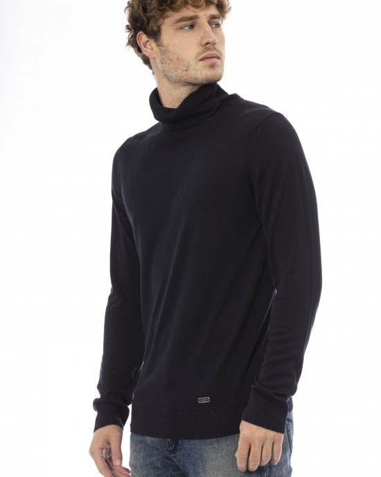 Turtleneck Sweater. Long Sleeves. Fine Ribbed Collar Cuffs And Bottom. Baldinini Trend Monogram In Metal.