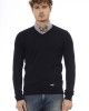 V-neck Sweater. Long Sleeves. Neck. Cuffs And Bottom Of Fine Ribbed Knit. Regular Fit. Baldinini Trend Monogram In Metal.