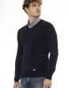 V-neck Sweater. Long Sleeves. Neck. Cuffs And Bottom Of Fine Ribbed Knit. Regular Fit. Baldinini Trend Monogram In Metal.