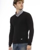 V-neck Sweater. Long Sleeves. Neck. Cuffs And Bottom Of Fine Ribbed Knit. Regular Fit. Baldinini Trend Monogram In Metal.