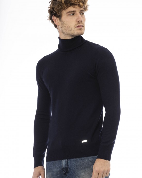 Turtleneck Sweater. Long Sleeves. Fine Ribbed Collar Cuffs And Bottom. Baldinini Trend Monogram In Metal.