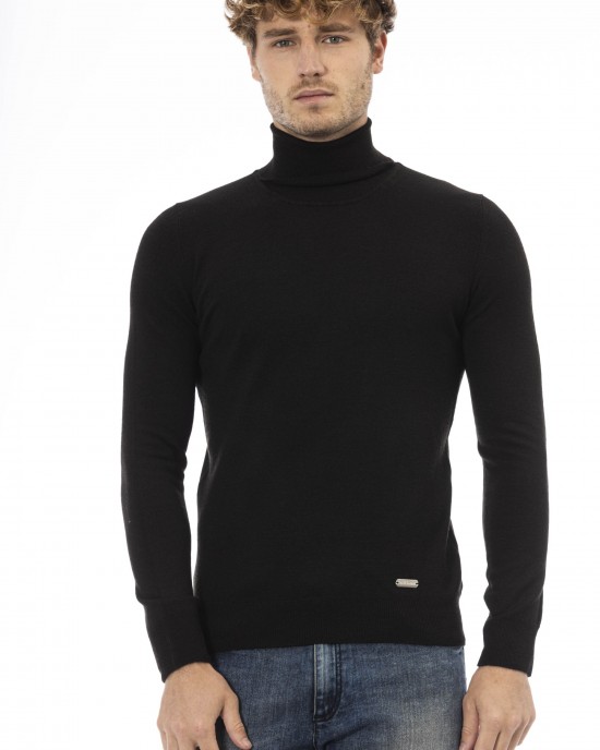 Turtleneck Sweater. Long Sleeves. Fine Ribbed Collar Cuffs And Bottom. Baldinini Trend Monogram In Metal.