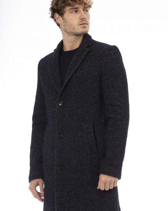 Coat With Button Closure. Side And Front Pockets.