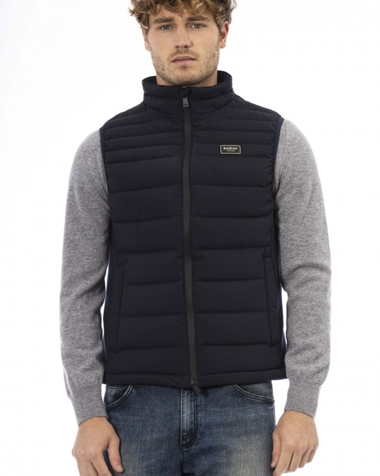 Vest With Side Pockets. Zip Closure. Quilted Horizontally. Contrast Chest Patch.