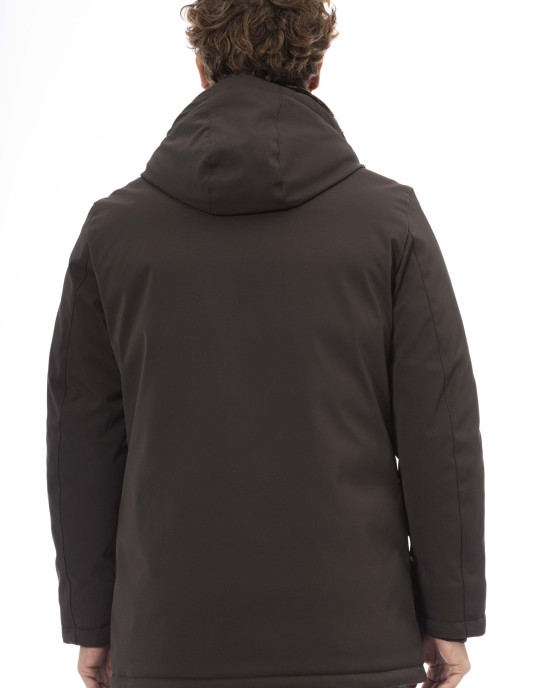 Hooded Jacket. Zip Closure. Front Pockets. Monogram Baldinini Trend.