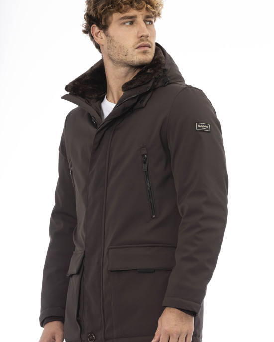 Hooded Jacket. Zip Closure. Front Pockets. Monogram Baldinini Trend.