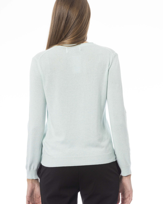 V-neck Sweater. Long Sleeves. Neck. Cuffs And Bottom Of Fine Ribbed Knit. Regular Fit. Baldinini Trend Monogram In Metal.