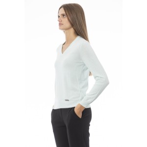 V-neck Sweater. Long Sleeves. Neck. Cuffs And Bottom Of Fine Ribbed Knit. Regular Fit. Baldinini Trend Monogram In Metal.