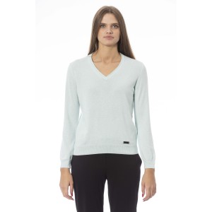 V-neck Sweater. Long Sleeves. Neck. Cuffs And Bottom Of Fine Ribbed Knit. Regular Fit. Baldinini Trend Monogram In Metal.