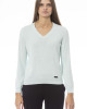 V-neck Sweater. Long Sleeves. Neck. Cuffs And Bottom Of Fine Ribbed Knit. Regular Fit. Baldinini Trend Monogram In Metal.