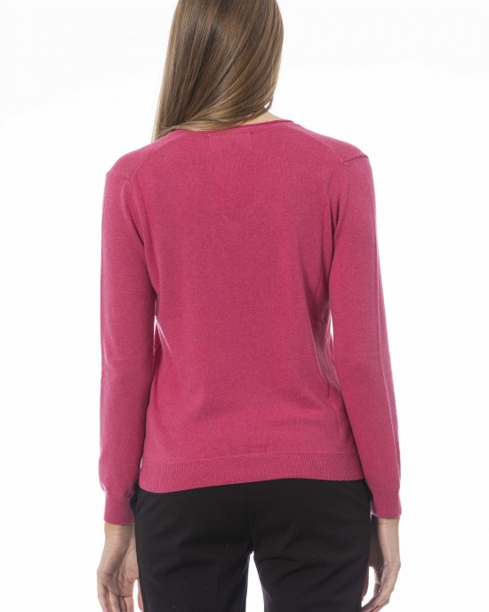 V-neck Sweater. Long Sleeves. Neck. Cuffs And Bottom Of Fine Ribbed Knit. Regular Fit. Baldinini Trend Monogram In Metal.