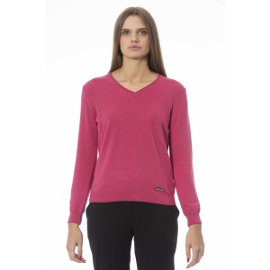 V-neck Sweater. Long Sleeves. Neck. Cuffs And Bottom Of Fine Ribbed Knit. Regular Fit. Baldinini Trend Monogram In Metal.