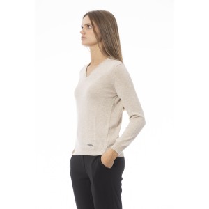 V-neck Sweater. Long Sleeves. Neck. Cuffs And Bottom Of Fine Ribbed Knit. Regular Fit. Baldinini Trend Monogram In Metal.