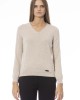 V-neck Sweater. Long Sleeves. Neck. Cuffs And Bottom Of Fine Ribbed Knit. Regular Fit. Baldinini Trend Monogram In Metal.