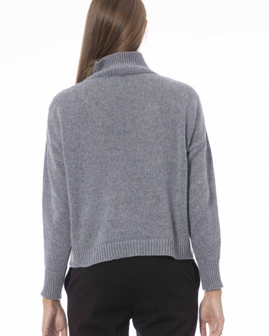 Volcano Neck Sweater. Long Sleeves. Ribbed Neck Wrists And Bottom Of The Knit. Monogram Baldinini Trend In Metal.