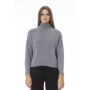 Volcano Neck Sweater. Long Sleeves. Ribbed Neck Wrists And Bottom Of The Knit. Monogram Baldinini Trend In Metal.