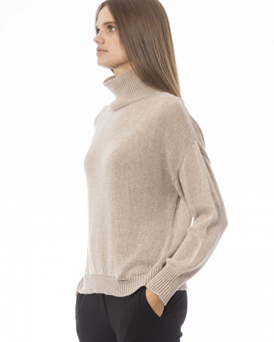 Volcano Neck Sweater. Long Sleeves. Ribbed Neck Wrists And Bottom Of The Knit. Monogram Baldinini Trend In Metal.