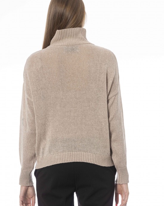 Volcano Neck Sweater. Long Sleeves. Ribbed Neck Wrists And Bottom Of The Knit. Monogram Baldinini Trend In Metal.