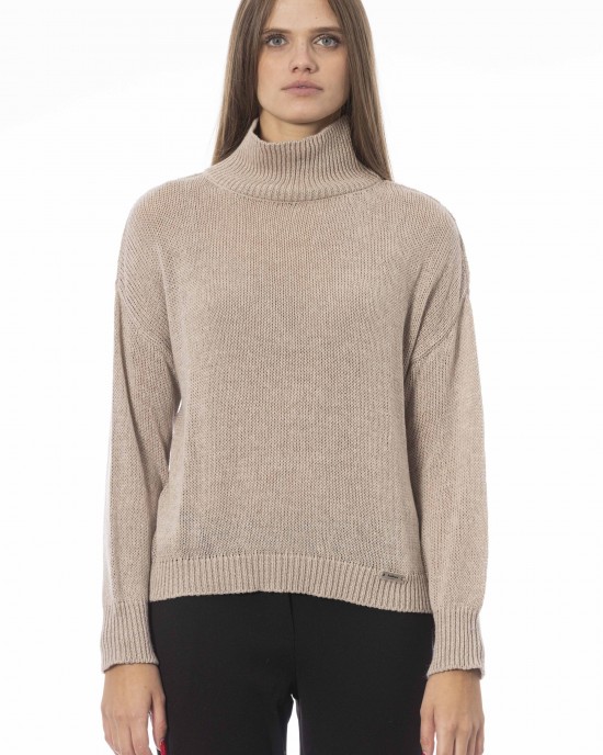 Volcano Neck Sweater. Long Sleeves. Ribbed Neck Wrists And Bottom Of The Knit. Monogram Baldinini Trend In Metal.