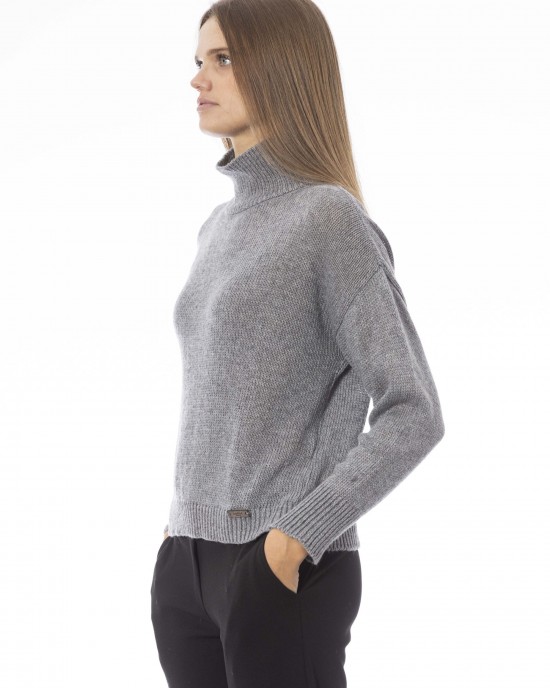 Volcano Neck Sweater. Long Sleeves. Ribbed Neck Wrists And Bottom Of The Knit. Monogram Baldinini Trend In Metal.