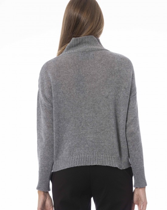 Volcano Neck Sweater. Long Sleeves. Ribbed Neck Wrists And Bottom Of The Knit. Monogram Baldinini Trend In Metal.