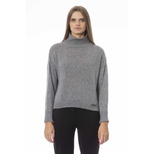 Volcano Neck Sweater. Long Sleeves. Ribbed Neck Wrists And Bottom Of The Knit. Monogram Baldinini Trend In Metal.