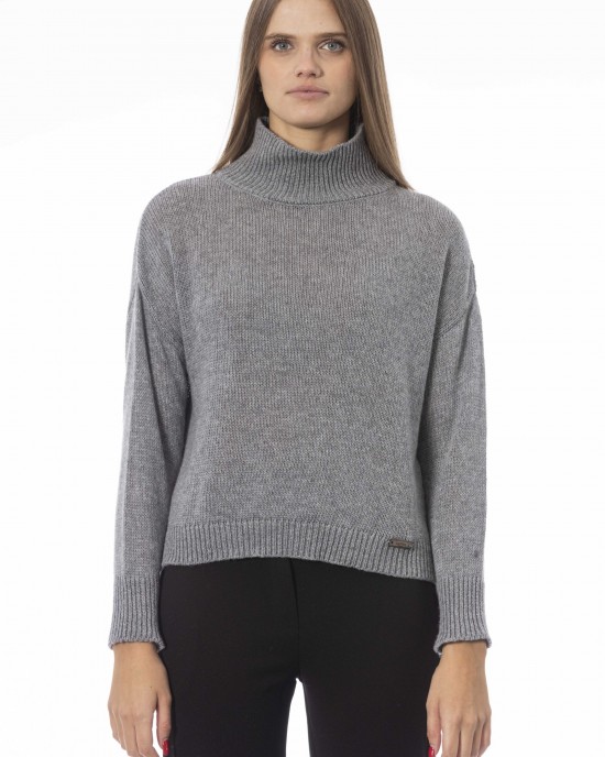 Volcano Neck Sweater. Long Sleeves. Ribbed Neck Wrists And Bottom Of The Knit. Monogram Baldinini Trend In Metal.