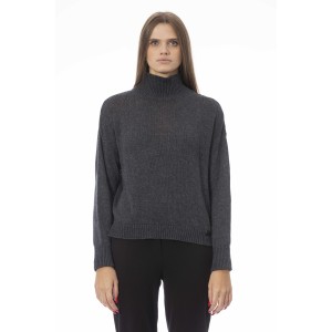Volcano Neck Sweater. Long Sleeves. Ribbed Neck Wrists And Bottom Of The Knit. Monogram Baldinini Trend In Metal.