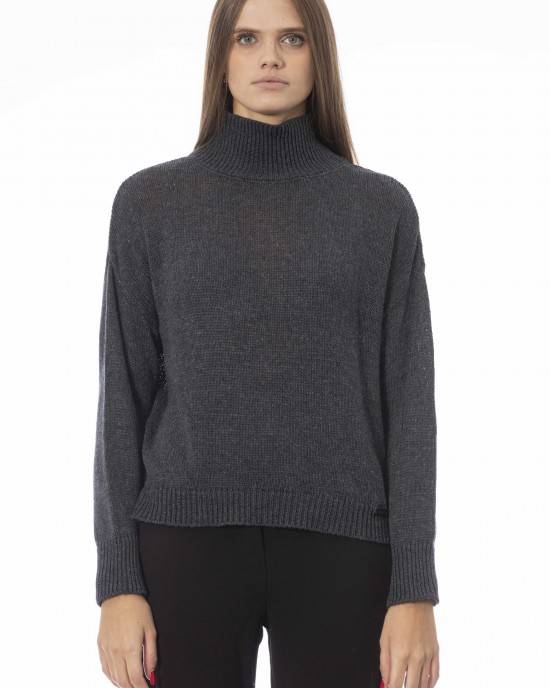 Volcano Neck Sweater. Long Sleeves. Ribbed Neck Wrists And Bottom Of The Knit. Monogram Baldinini Trend In Metal.