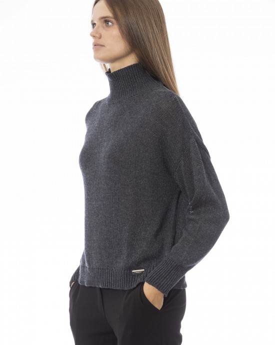 Volcano Neck Sweater. Long Sleeves. Ribbed Neck Wrists And Bottom Of The Knit. Monogram Baldinini Trend In Metal.