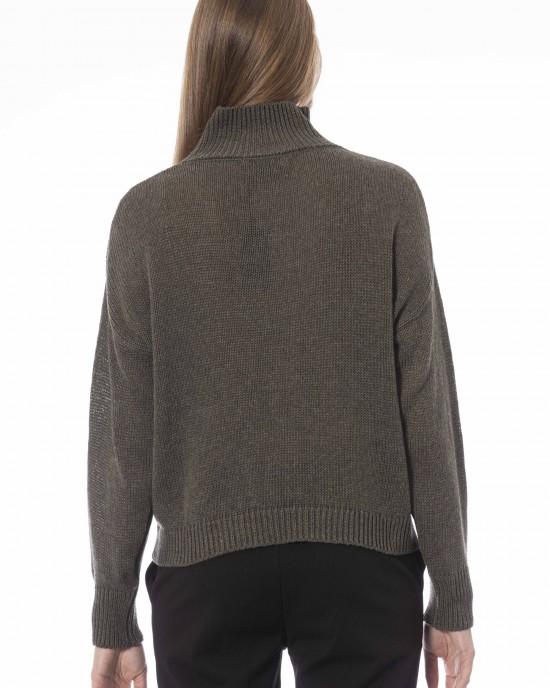 Volcano Neck Sweater. Long Sleeves. Ribbed Neck Wrists And Bottom Of The Knit. Monogram Baldinini Trend In Metal.