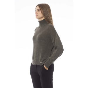 Volcano Neck Sweater. Long Sleeves. Ribbed Neck Wrists And Bottom Of The Knit. Monogram Baldinini Trend In Metal.