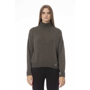 Volcano Neck Sweater. Long Sleeves. Ribbed Neck Wrists And Bottom Of The Knit. Monogram Baldinini Trend In Metal.